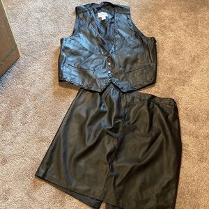 Plus Factor Black Pleather Vest & Skirt Two Piece Set SIZE 24W